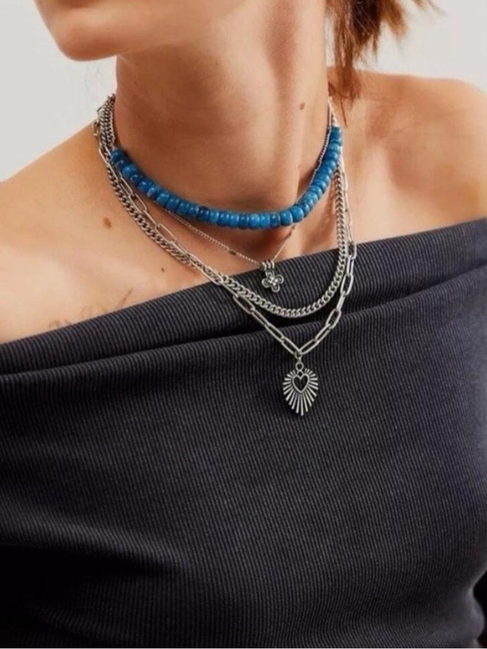 FP Bohemian Layered Sun Heart necklace Beaded Womens Jewelry